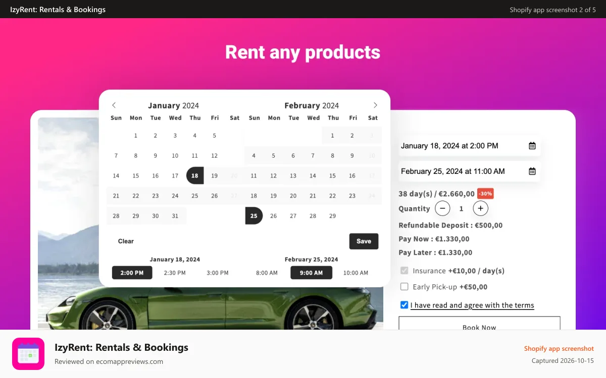 IzyRent: Rentals & Bookings Shopify app screenshot: Rentals