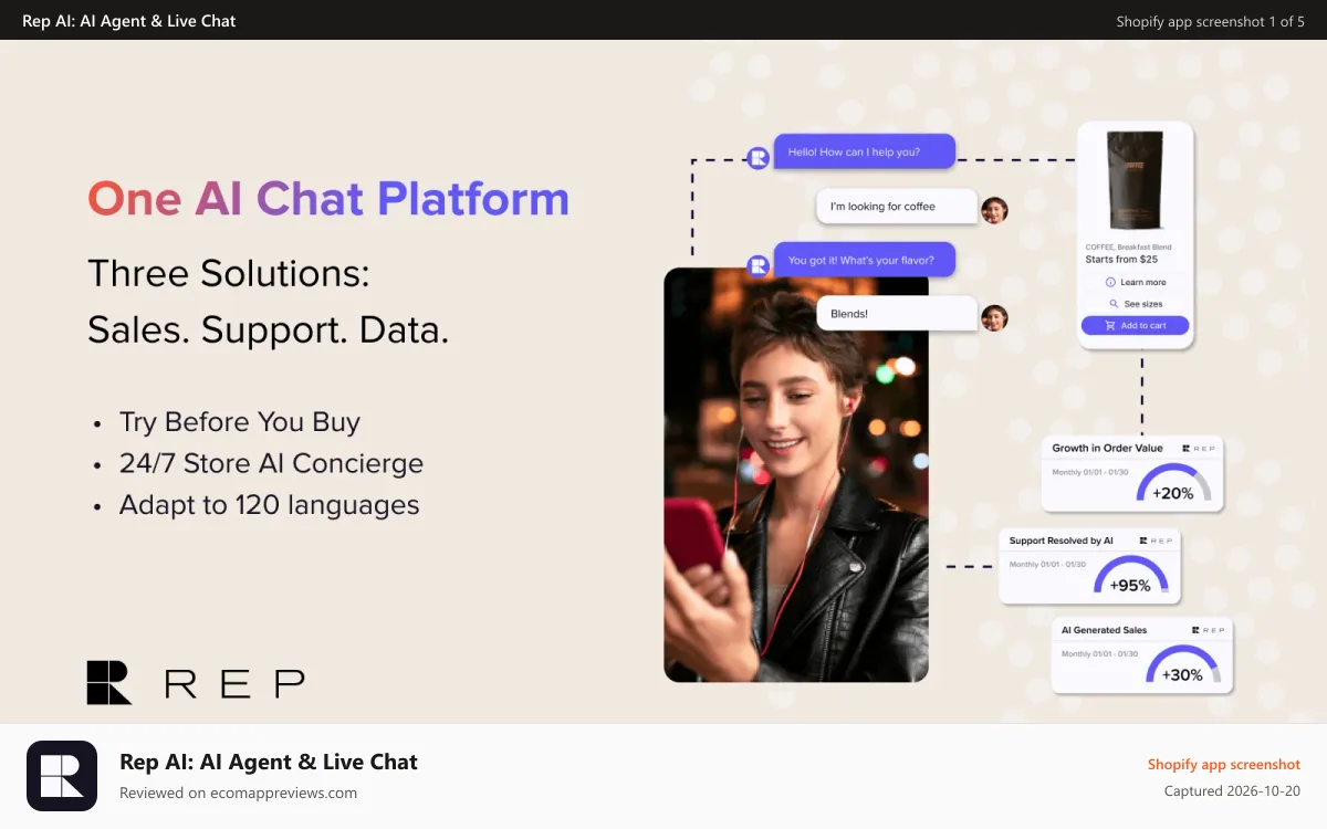 Rep AI: AI Agent & Live Chat Shopify app screenshot: Why should you work hard setting up? Let AI do the heavy lifting
