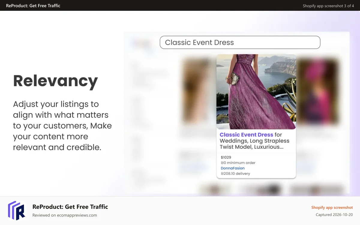 ReProduct: Get Free Traffic Shopify app screenshot: Adjust your listings to align with what matters to your customer