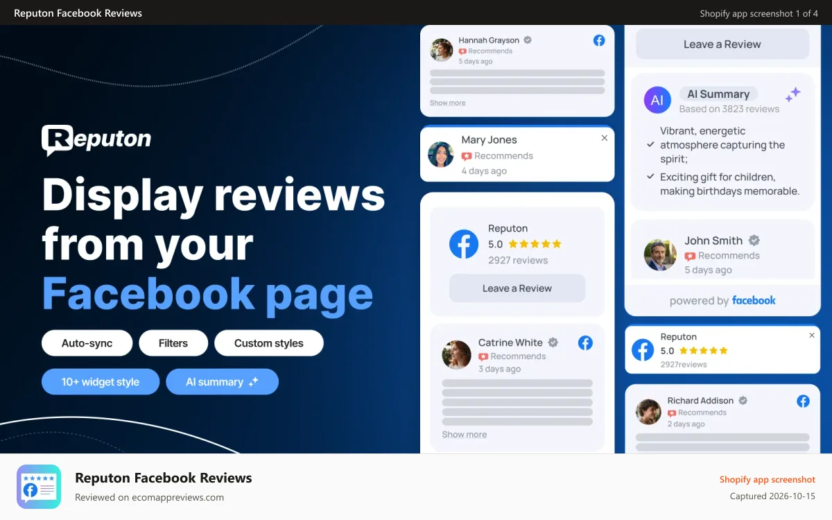 Reputon Facebook Reviews Shopify app screenshot: Reputon Facebook Reviews
