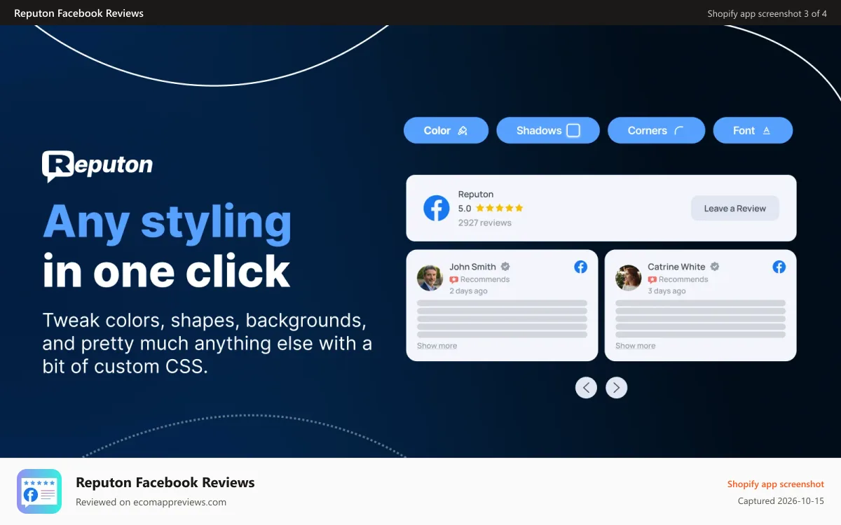 Reputon Facebook Reviews Shopify app screenshot: Shopify Facebook reviews list