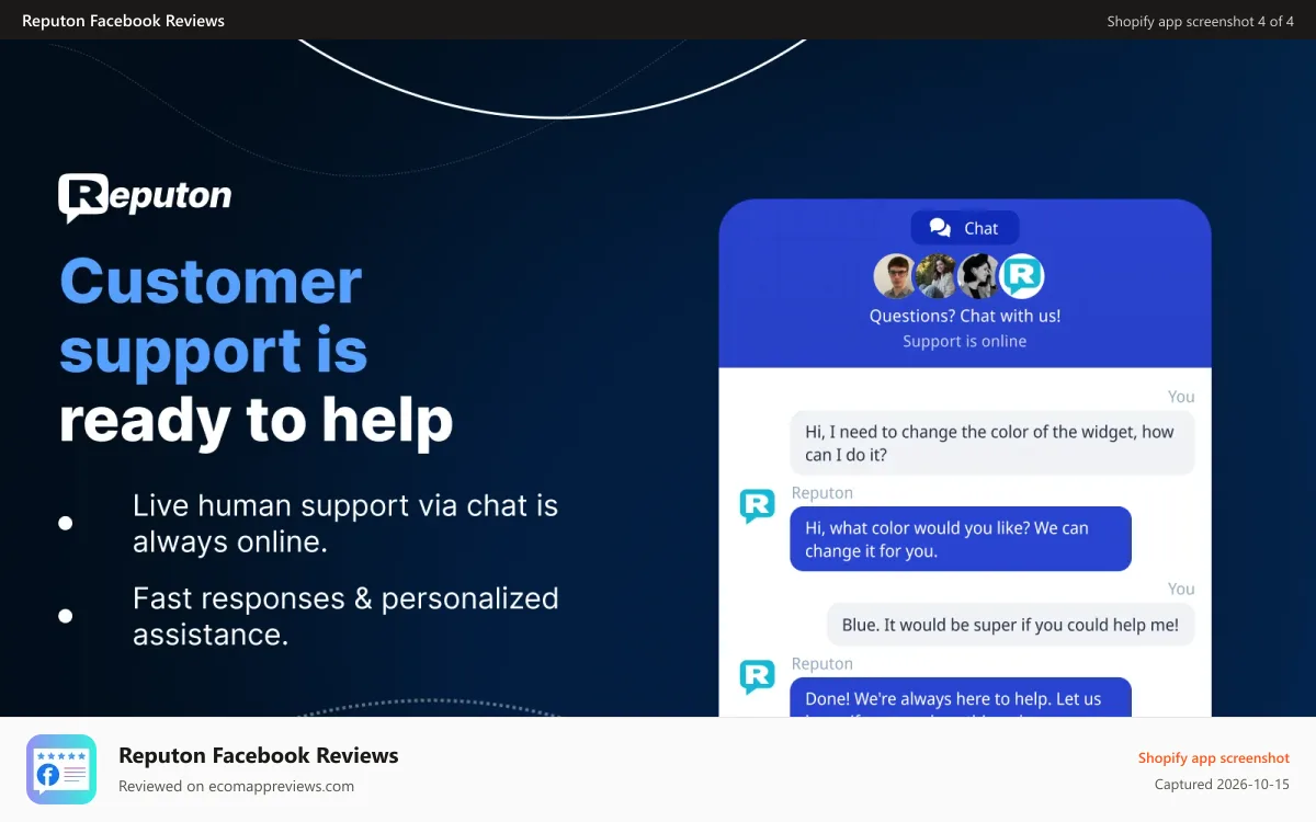 Reputon Facebook Reviews Shopify app screenshot: Shopify Facebook reviews mobile view