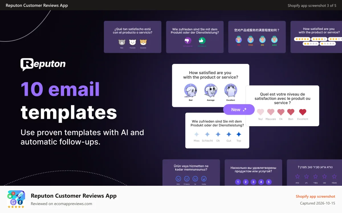 Reputon Customer Reviews App Shopify app screenshot: customer reviews email templates