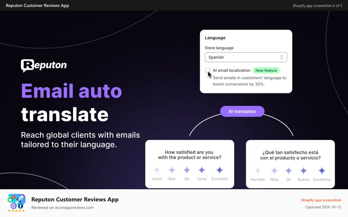 Reputon Customer Reviews App Shopify app screenshot: ask for reviews ai translation