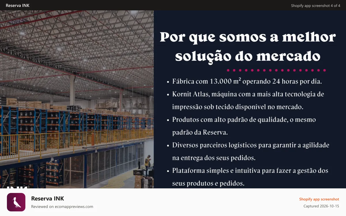 Reserva INK Shopify app screenshot: A melhor solução do mercado