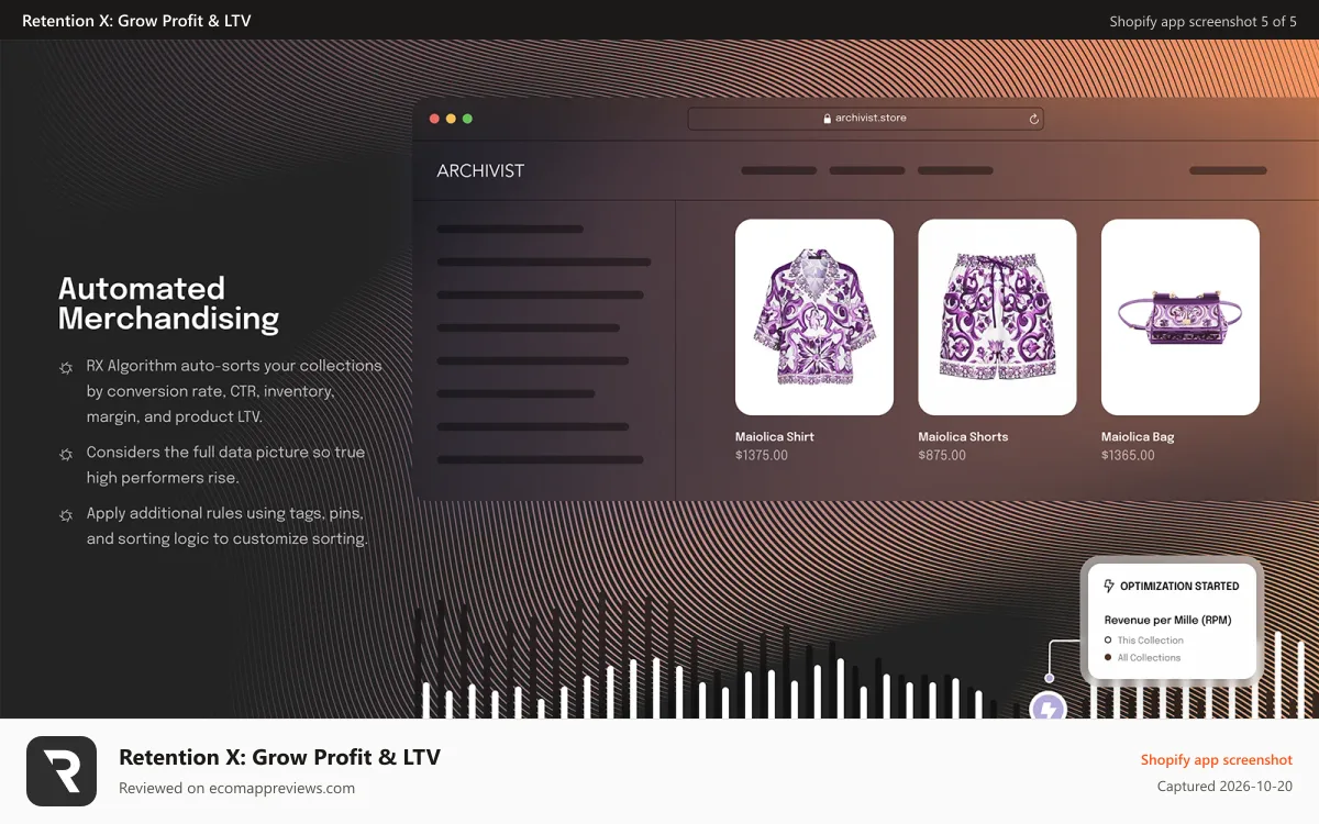 Retention X: Grow Profit & LTV Shopify app screenshot: Automated Merchandising