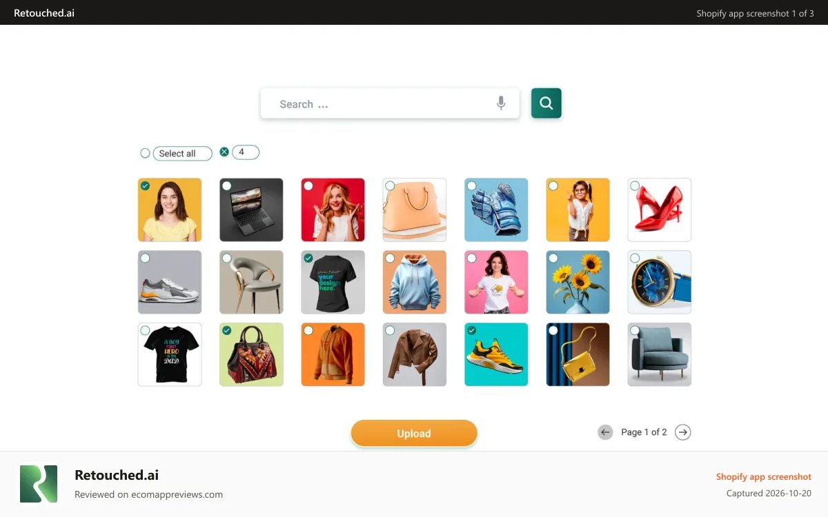 Retouched.ai Shopify app screenshot: Place order