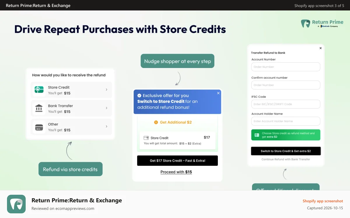 Return Prime:Return & Exchange Shopify app screenshot: Offer store credits as refund methods