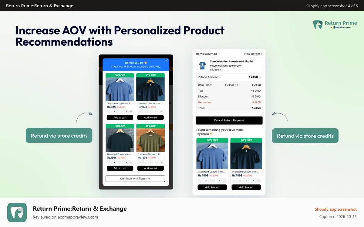 Return Prime:Return & Exchange Shopify app screenshot: Increase AOV during the returns journey