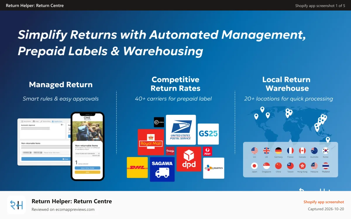 Return Helper: Return Centre Shopify app screenshot: Enabling a Seamless Return Experience