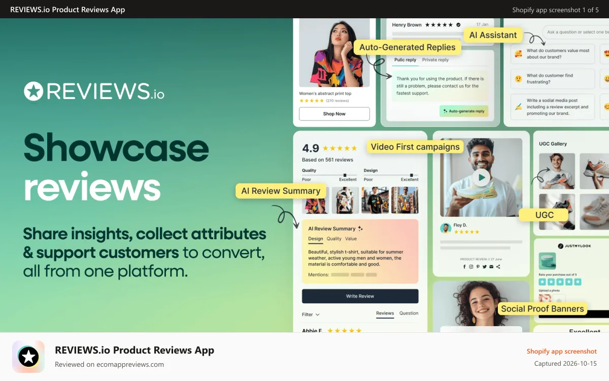 REVIEWS.io Product Reviews App Shopify app screenshot: Product Review Collection