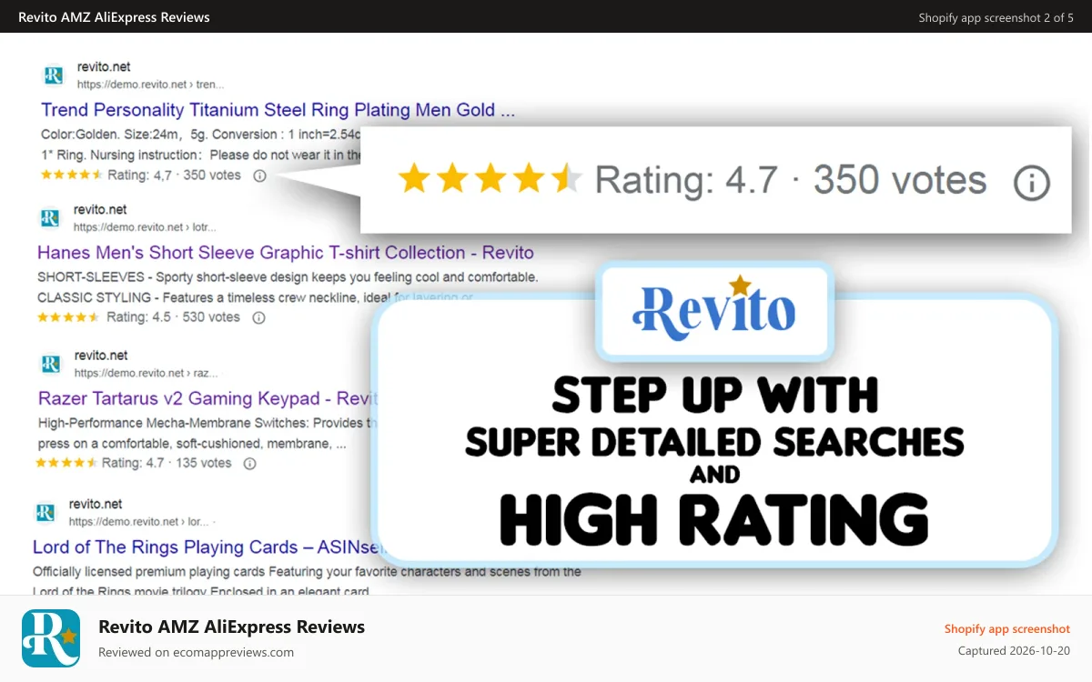 Revito AMZ AliExpress Reviews Shopify app screenshot: Step up with high rating