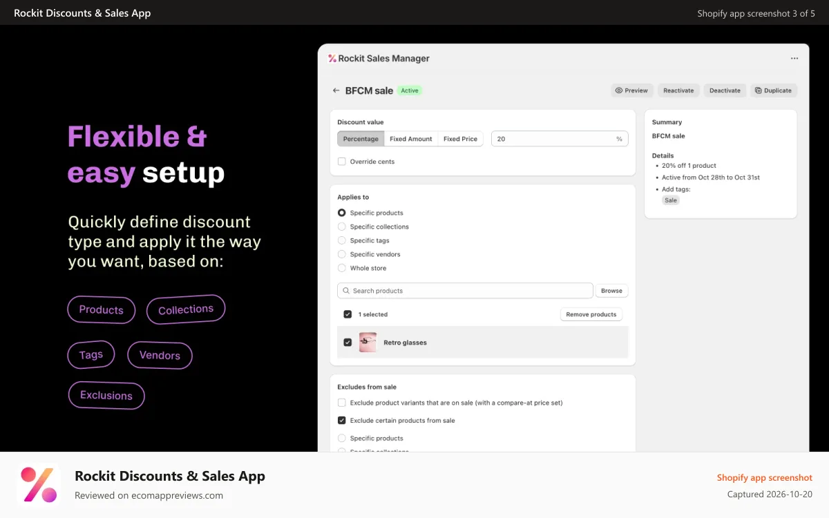 Rockit Discounts & Sales App Shopify app screenshot: Select Shopify products to discount.