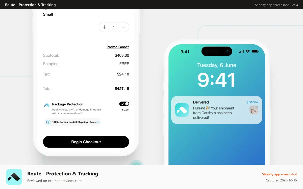 Route ‑ Protection & Tracking Shopify app screenshot: Route App