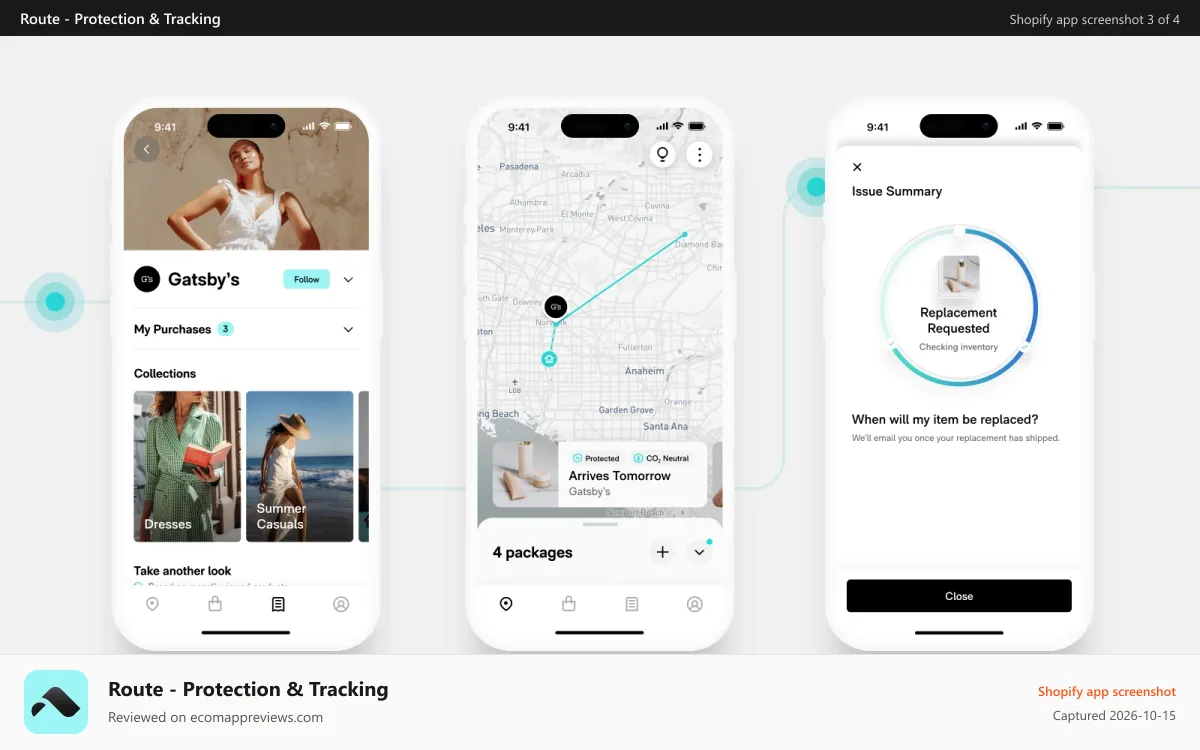 Route ‑ Protection & Tracking Shopify app screenshot: Route UI