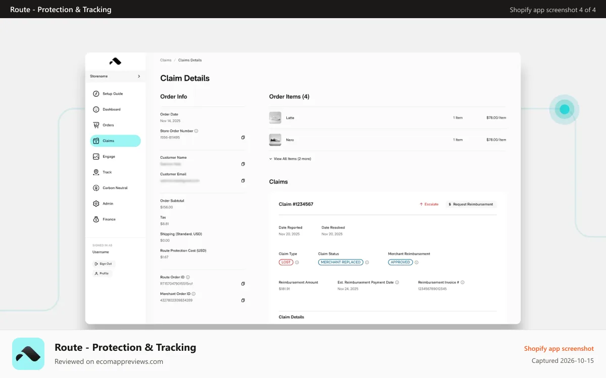 Route ‑ Protection & Tracking Shopify app screenshot: Route Tracking