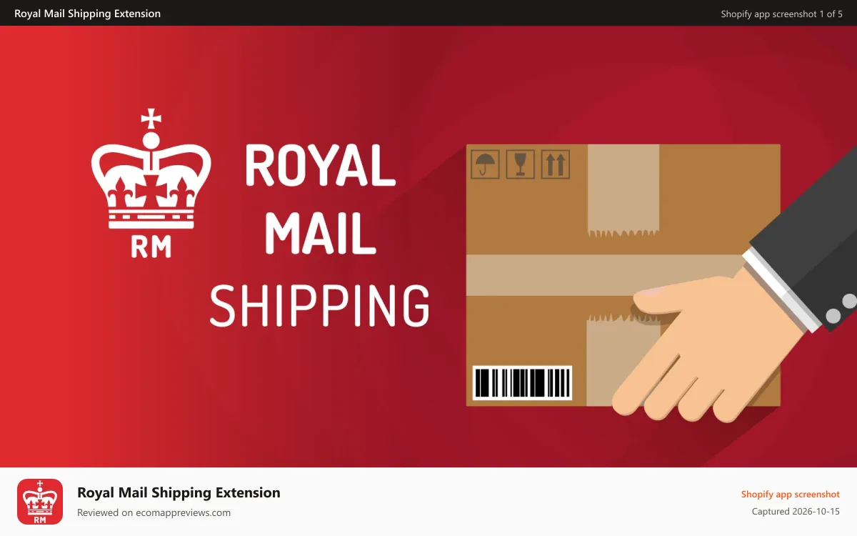 Royal Mail Shipping Extension Shopify app screenshot: Royal Mail Shipping Extension