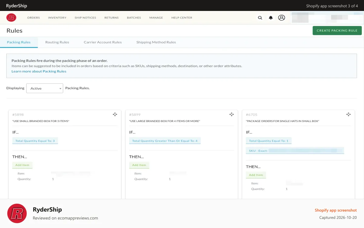 RyderShip Shopify app screenshot: Powerful routing and order logic.