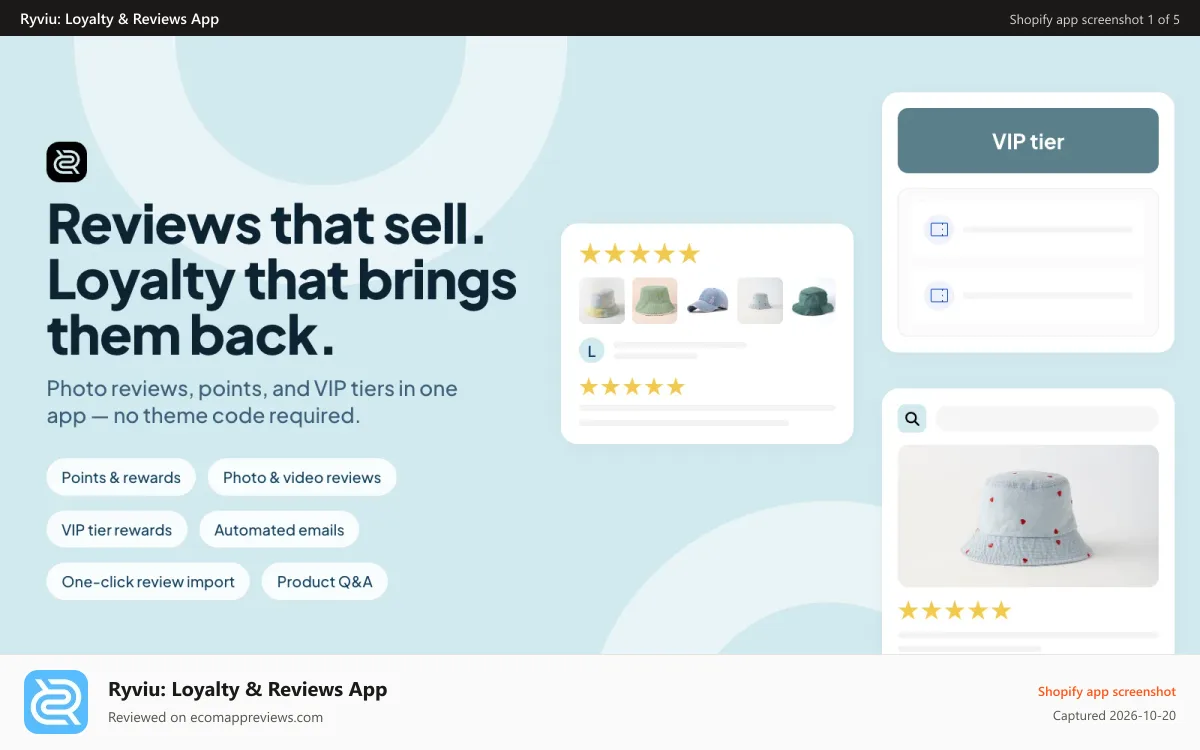 Ryviu: Loyalty & Reviews App Shopify app screenshot: Shopify Product Reviews, Loyalty & Reviews Importer App
