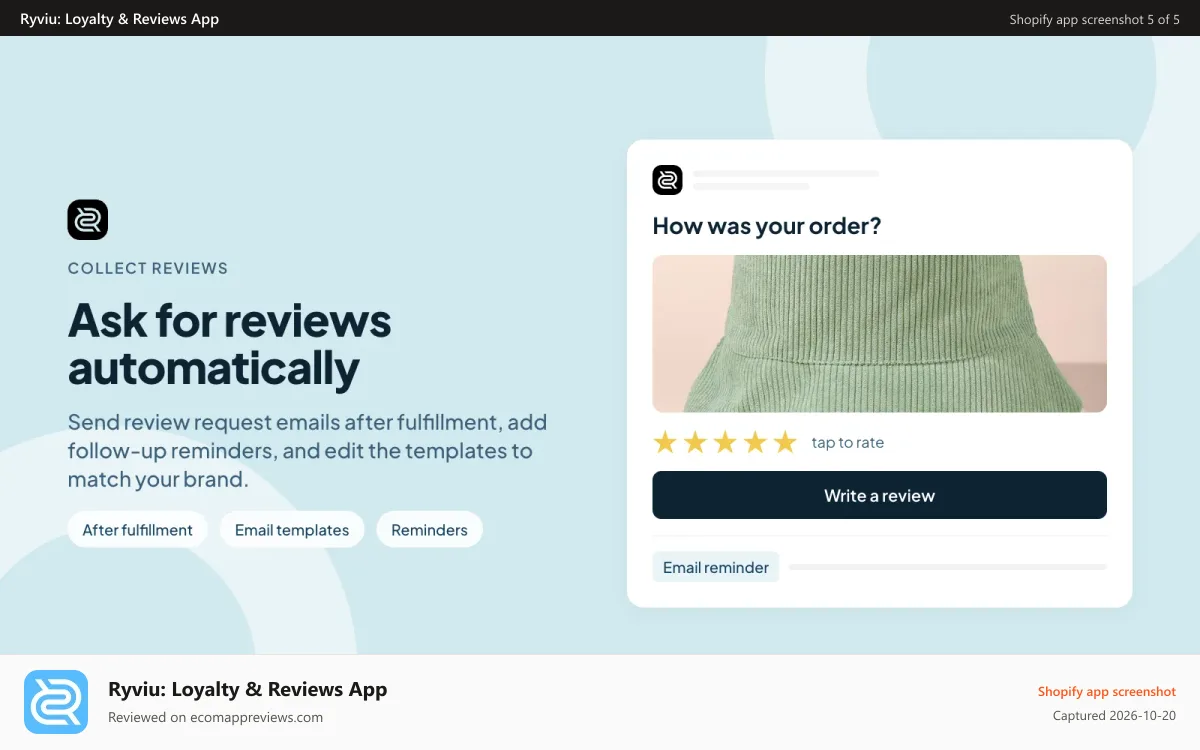 Ryviu: Loyalty & Reviews App Shopify app screenshot: Email review request