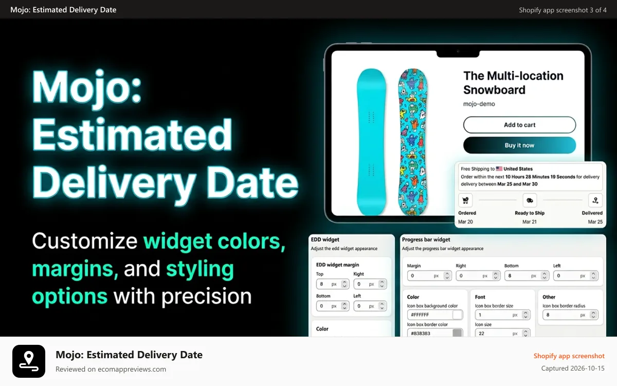 Mojo: Estimated Delivery Date Shopify app screenshot: style