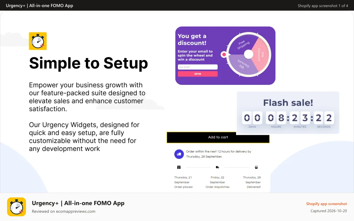 Urgency+ | All‑in‑one FOMO App Shopify app screenshot: shopify add a countdown timer