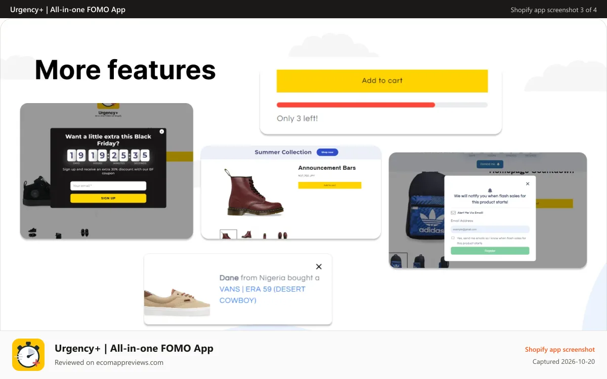 Urgency+ | All‑in‑one FOMO App Shopify app screenshot: shopify urgency app