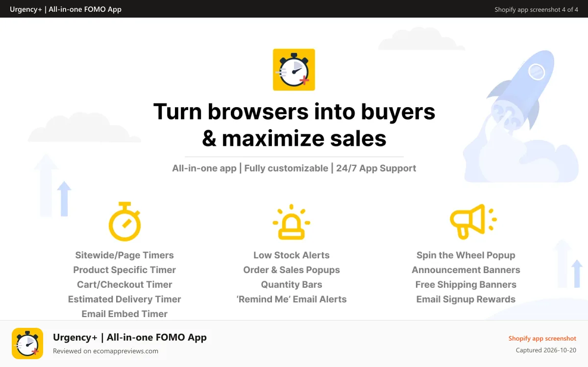 Urgency+ | All‑in‑one FOMO App Shopify app screenshot: shopify countdown timer urgency