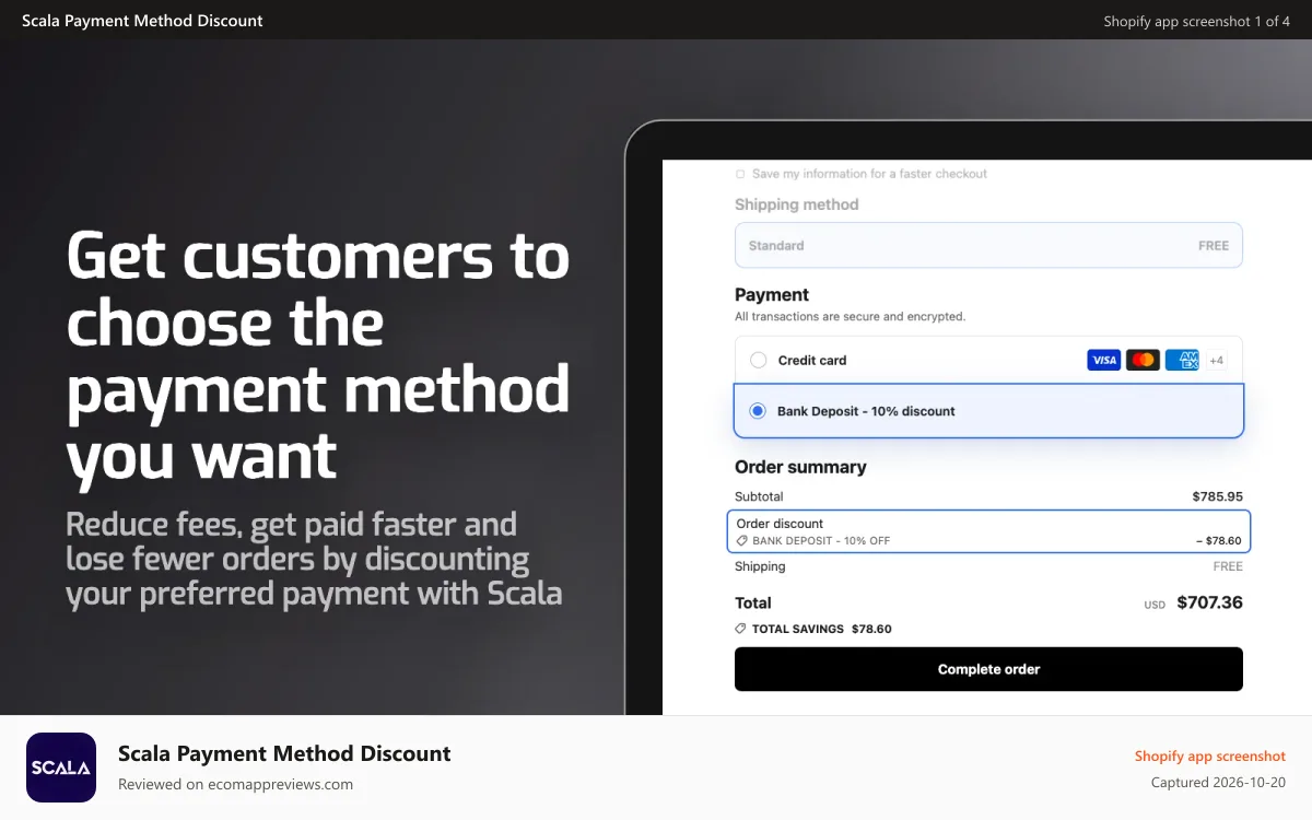 Scala Payment Method Discount Shopify app screenshot: Get customers to choose the payment method you want