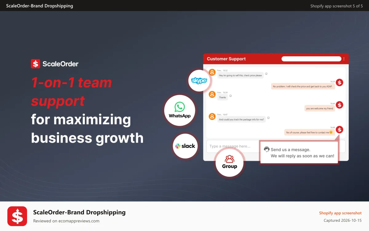 ScaleOrder‑Brand Dropshipping Shopify app screenshot: one on one Team Service