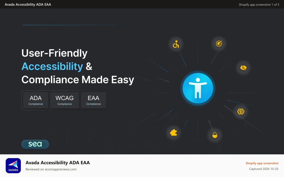 Avada Accessibility ADA EAA Shopify app screenshot: Ensure WCAG, EAA, AODA & ADA Compliance with AI-powered solution