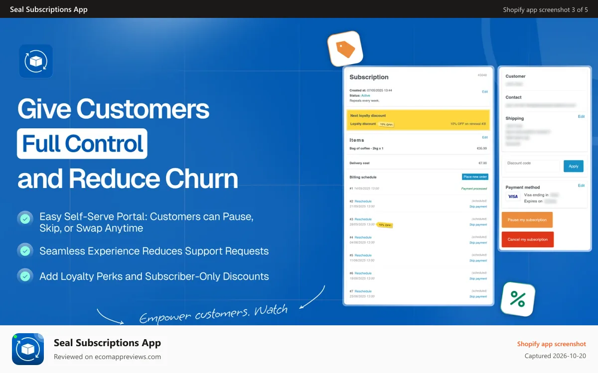 Seal Subscriptions App Shopify app screenshot: Seal allows customers to pause, skip and edit their subscription