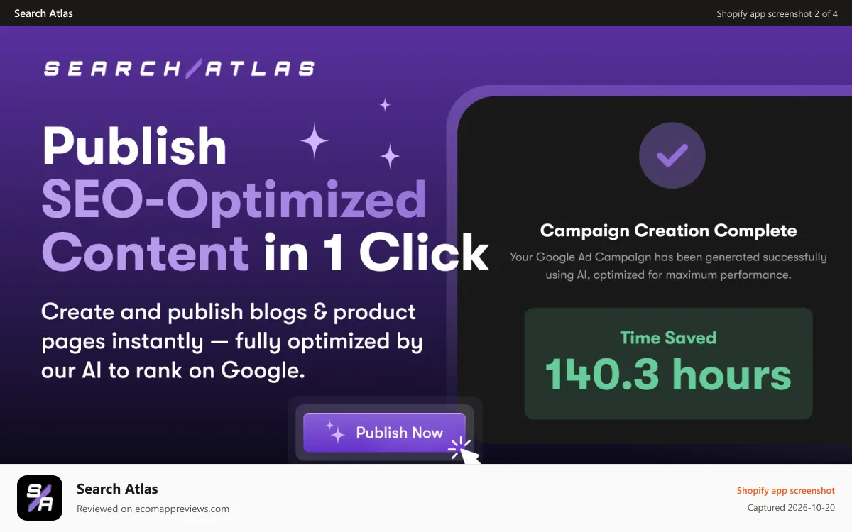Search Atlas Shopify app screenshot: Launch your OTTO SEO optimizations today