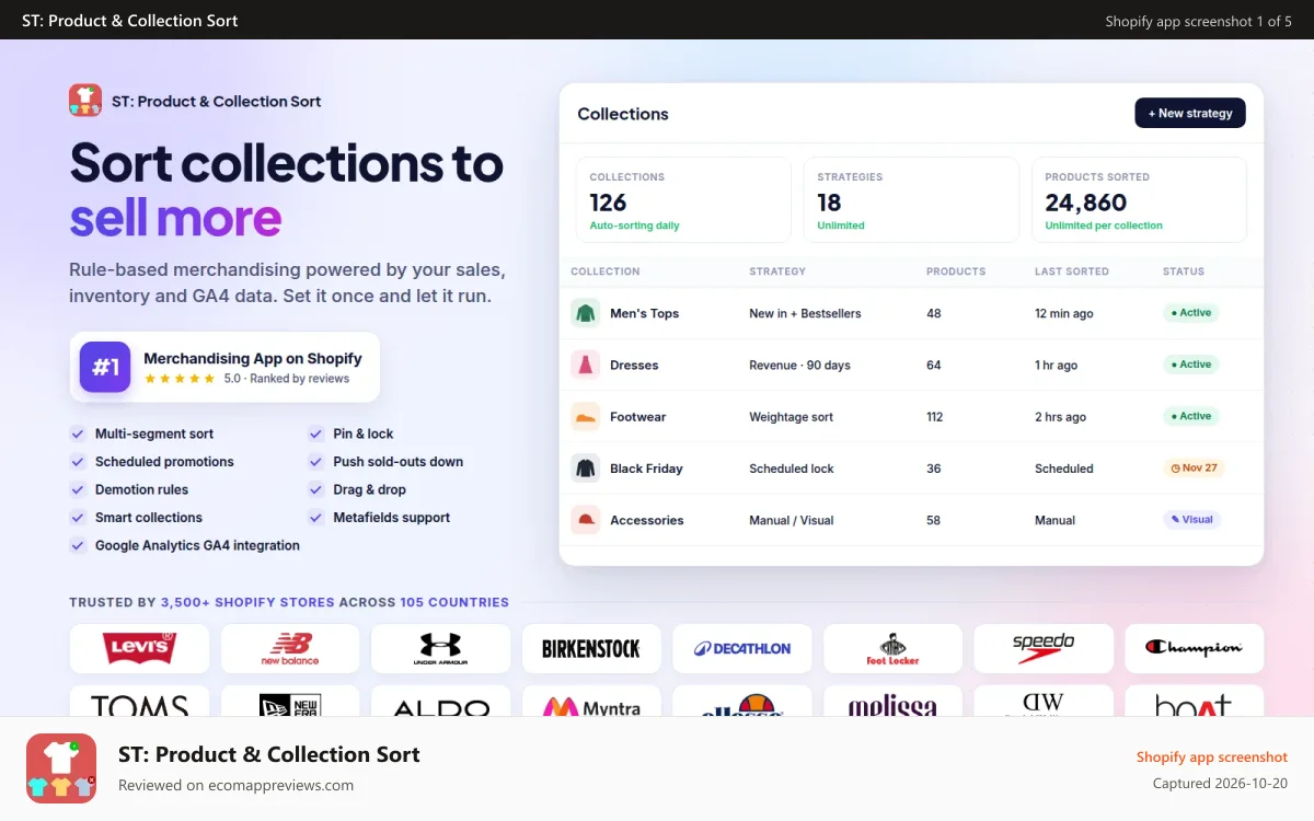 ST: Product & Collection Sort Shopify app screenshot: Shopify visual merchandising push out of stock sold outs down