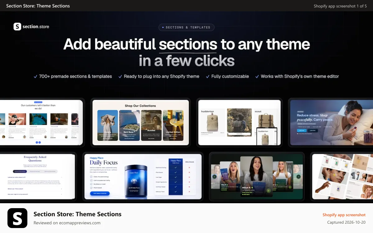 Section Store: Theme Sections Shopify app screenshot: section store - Shopify section library