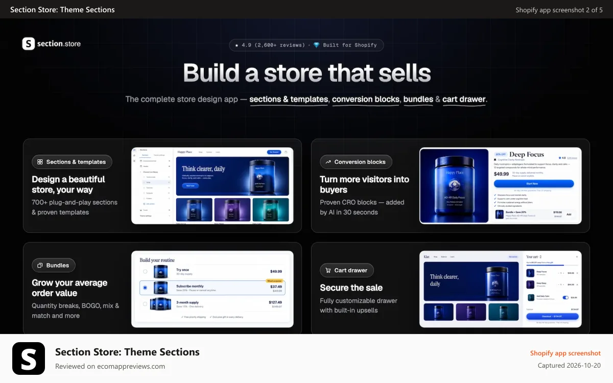 Section Store: Theme Sections Shopify app screenshot: theme sections