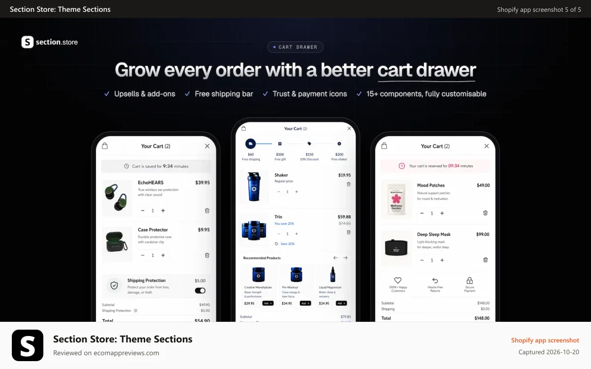 Section Store: Theme Sections Shopify app screenshot: cart drawer