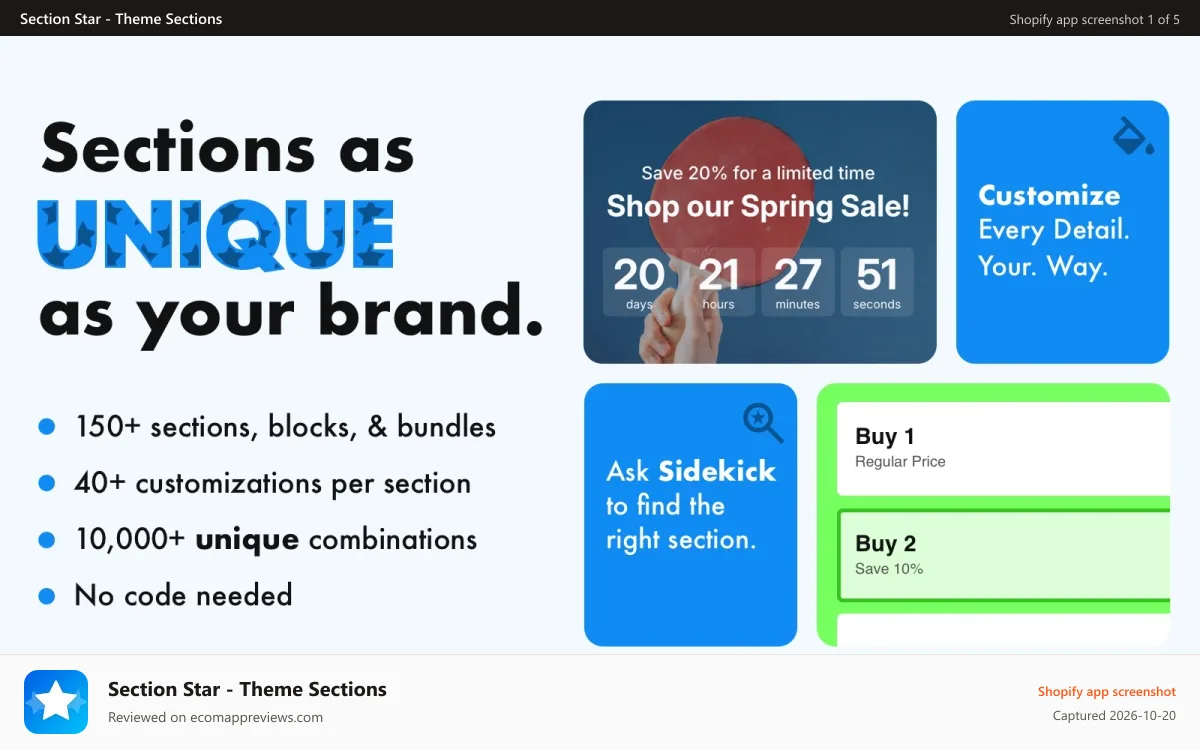 Section Star ‑ Theme Sections Shopify app screenshot: Sections as unique as your brand
