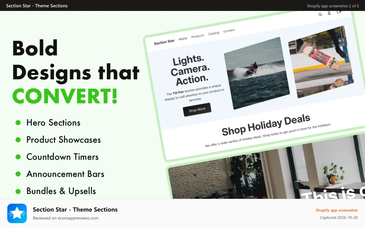 Section Star ‑ Theme Sections Shopify app screenshot: Bold designs that convert salees!