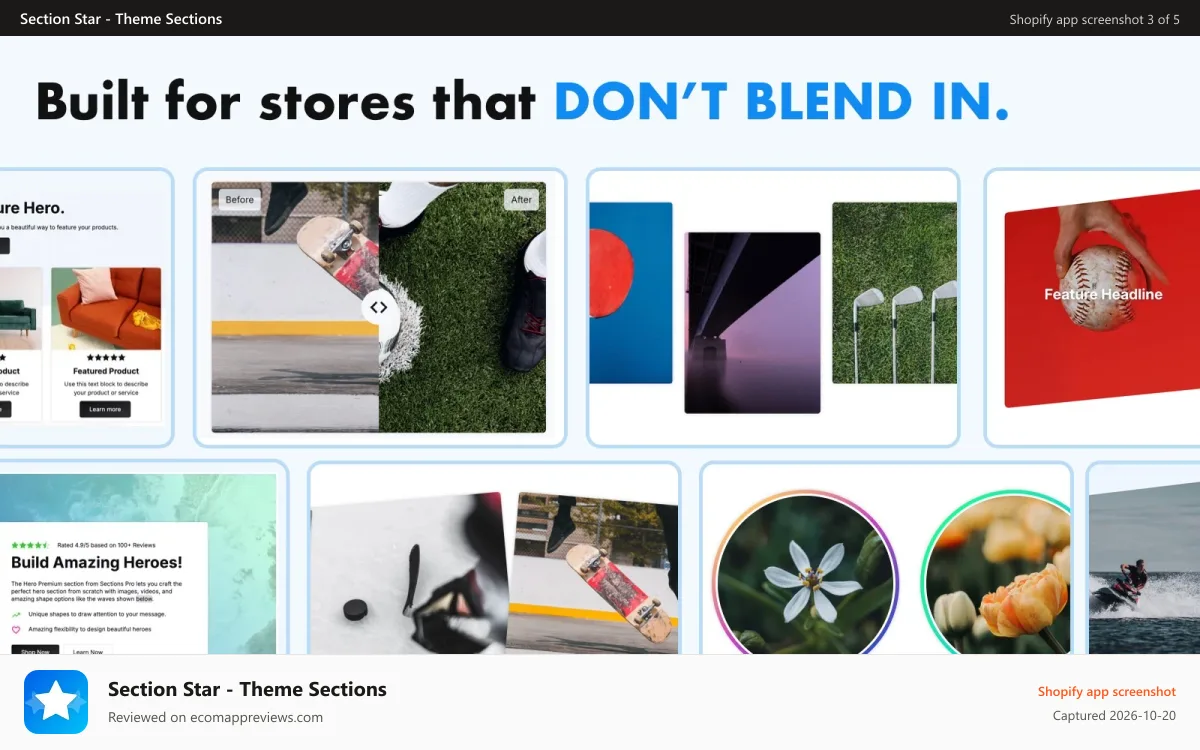 Section Star ‑ Theme Sections Shopify app screenshot: 150+ unique theme sections and blocks