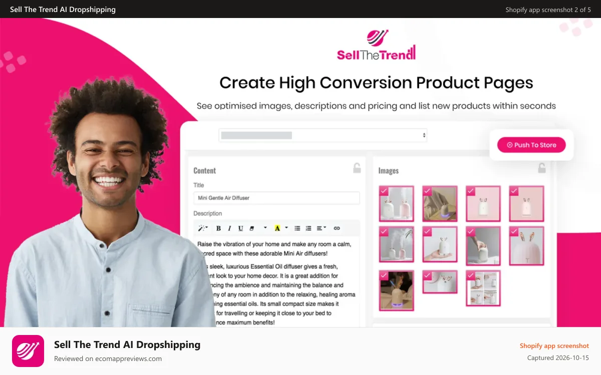 Sell The Trend AI Dropshipping Shopify app screenshot: Create High Conversion Product Pages
