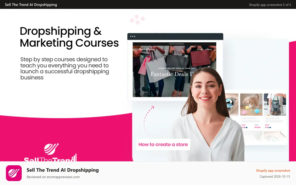 Sell The Trend AI Dropshipping Shopify app screenshot: Dropshipping & Marketing Courses Included