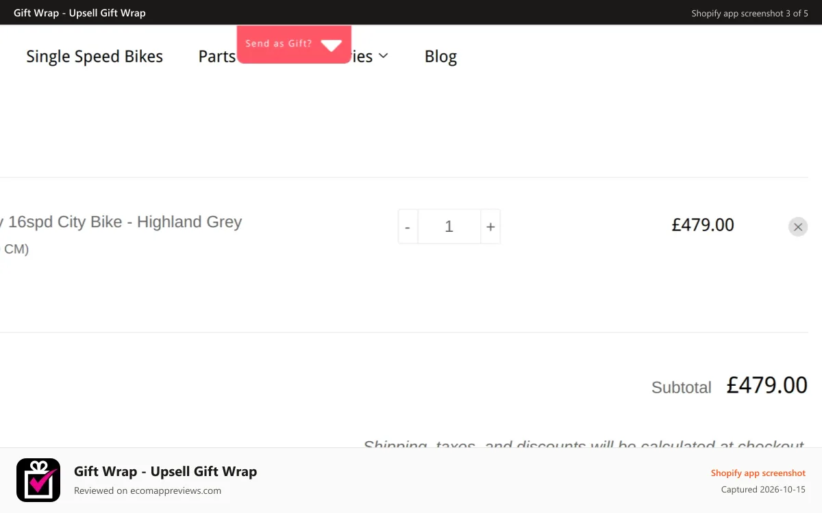 Gift Wrap ‑ Upsell Gift Wrap Shopify app screenshot: Popup top middle without icon collapsed