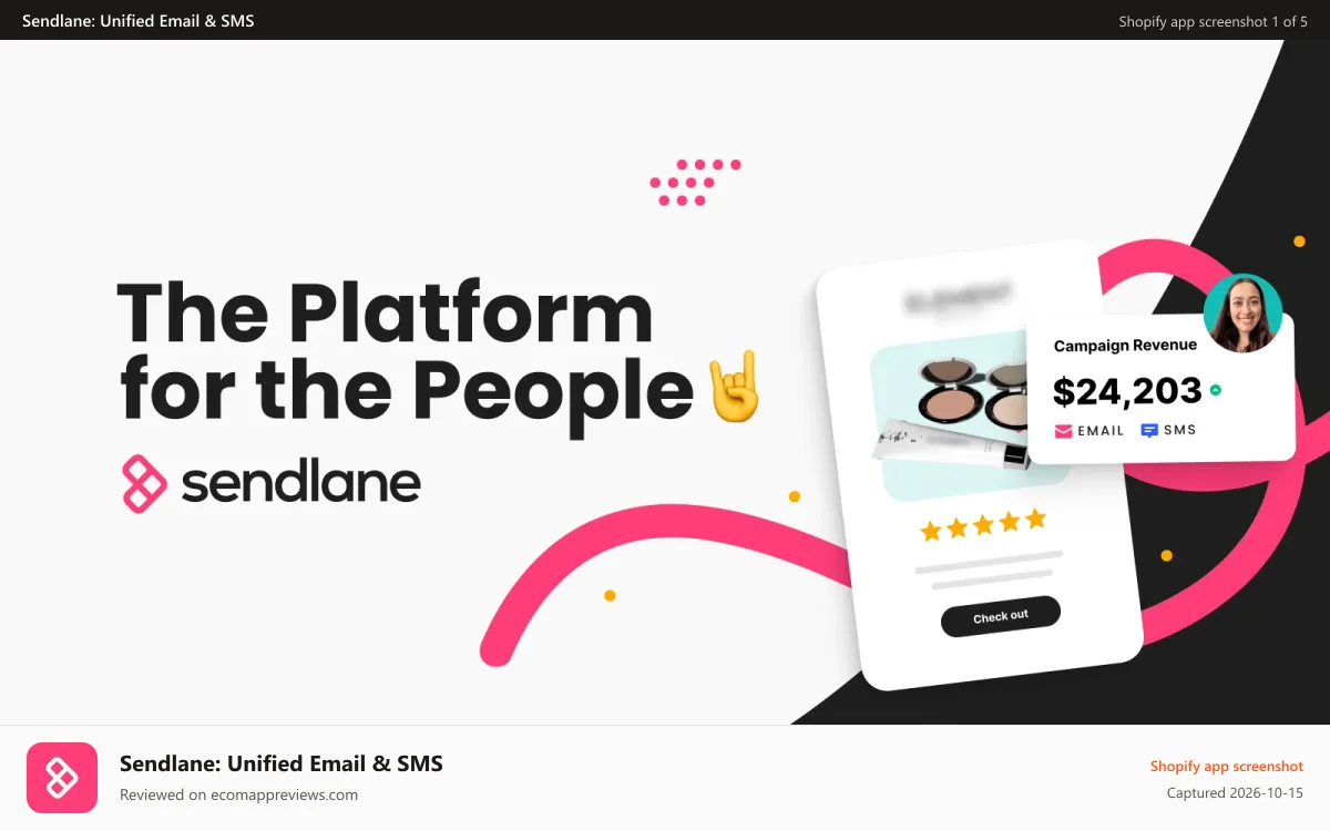 Sendlane: Unified Email & SMS Shopify app screenshot: Sendlane Unified Email & SMS for eCommerce