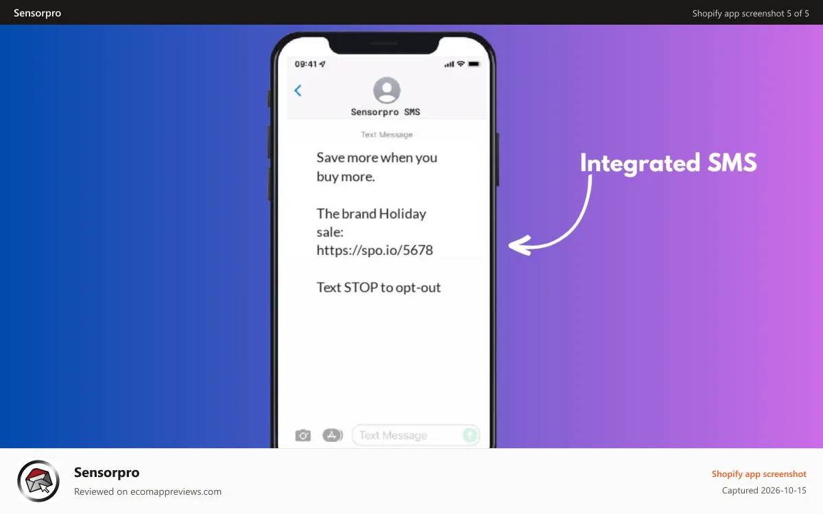 Sensorpro Shopify app screenshot: SMS