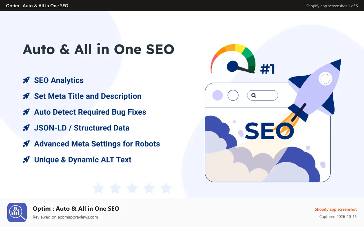 Optim : Auto & All in One SEO Shopify app screenshot: seo all in one tool