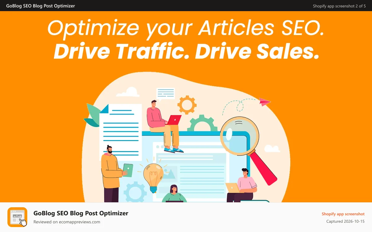GoBlog SEO Blog Post Optimizer Shopify app screenshot: Optimize Blog & Articles SEO to drive traffic and sales.