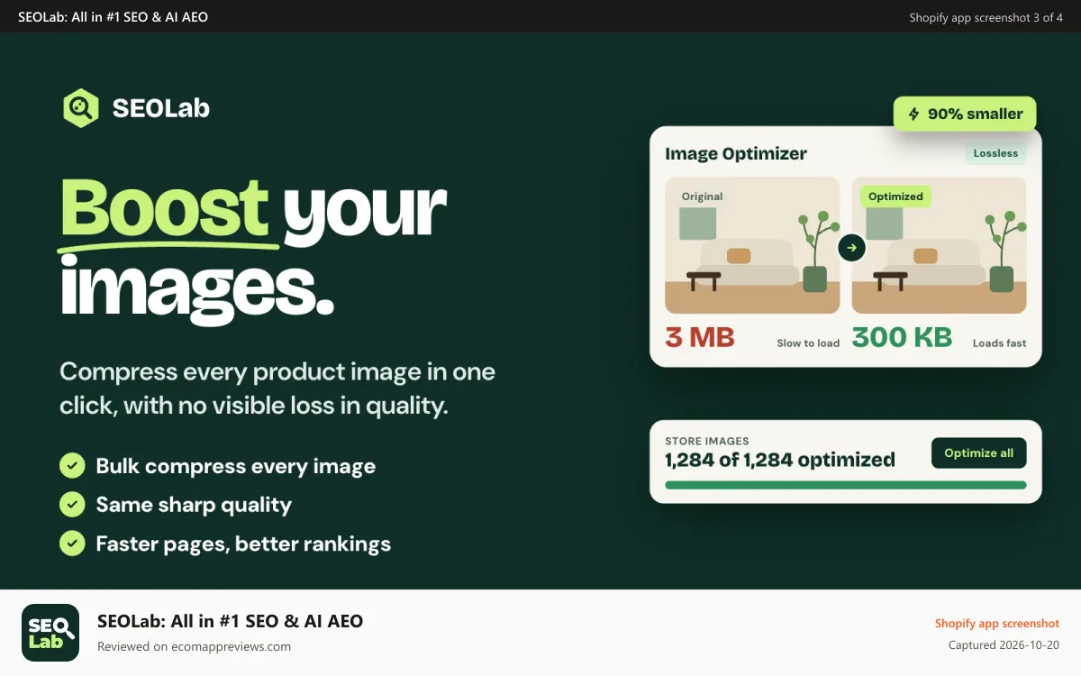SEOLab: All in #1 SEO & AI AEO Shopify app screenshot: SEO Search Appearance