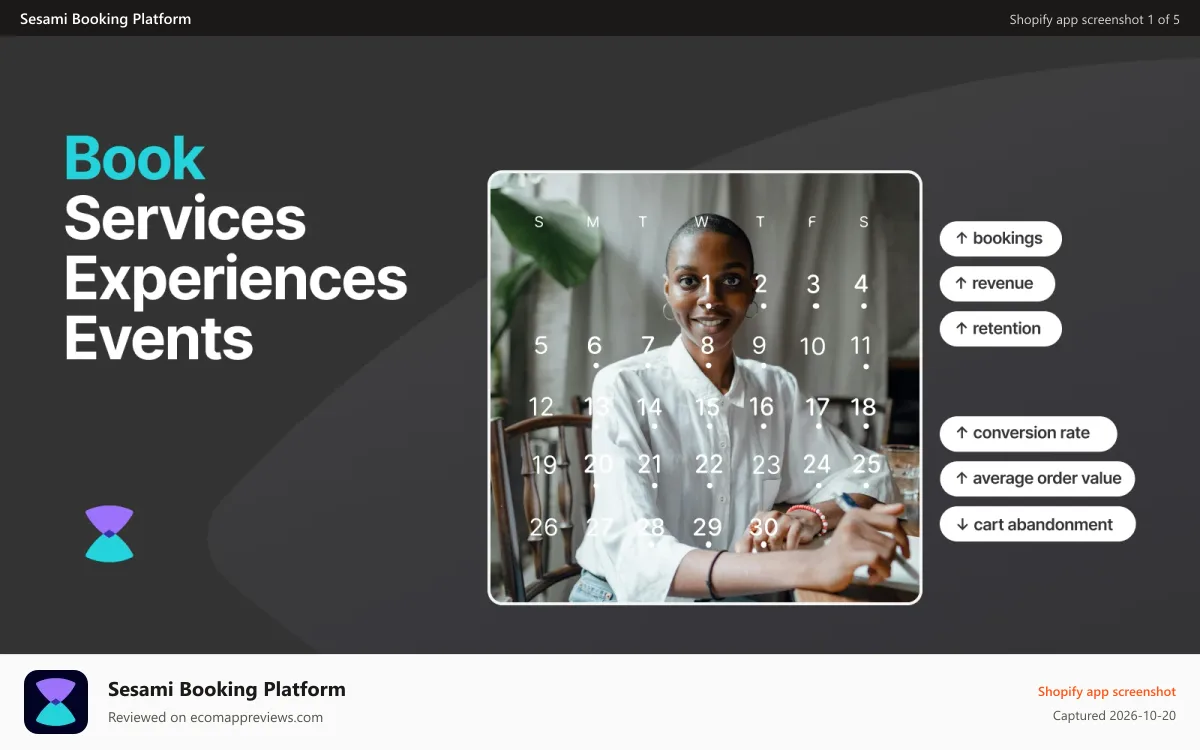Sesami Booking Platform Shopify app screenshot: Sesami: The booking platform for commerce vs. a random app