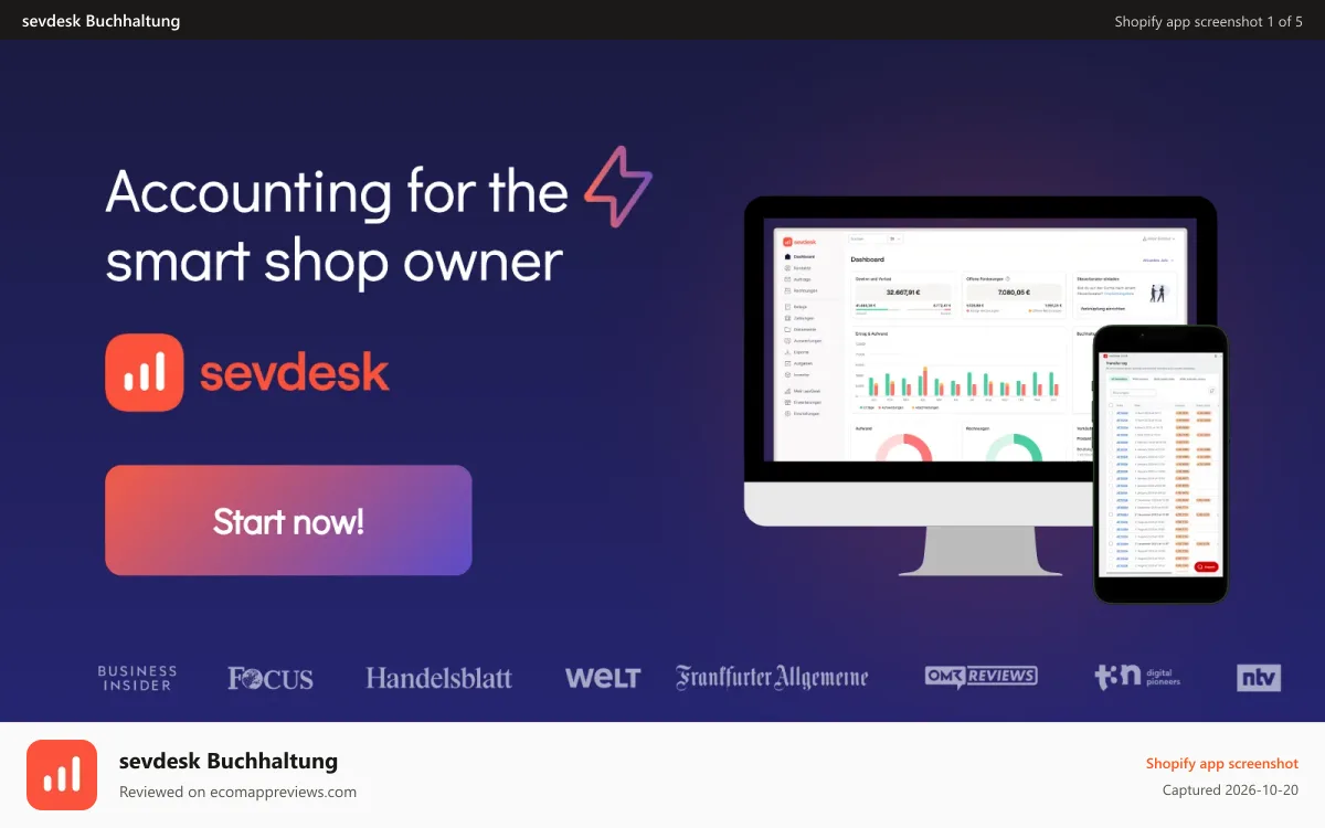 sevdesk Buchhaltung Shopify app screenshot: Accounting Automatically sevDesk to Shopify